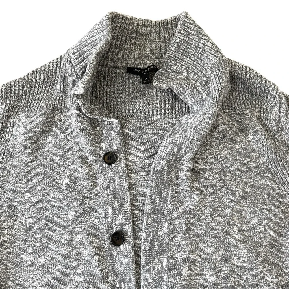 Banana Republic Men's Cardigan Sweater‎ Medium Gray 100% Cotton